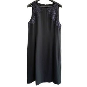 Piazza Sempione Beaded Sheath Dress Floral Purple Black Sleeveless Size 12